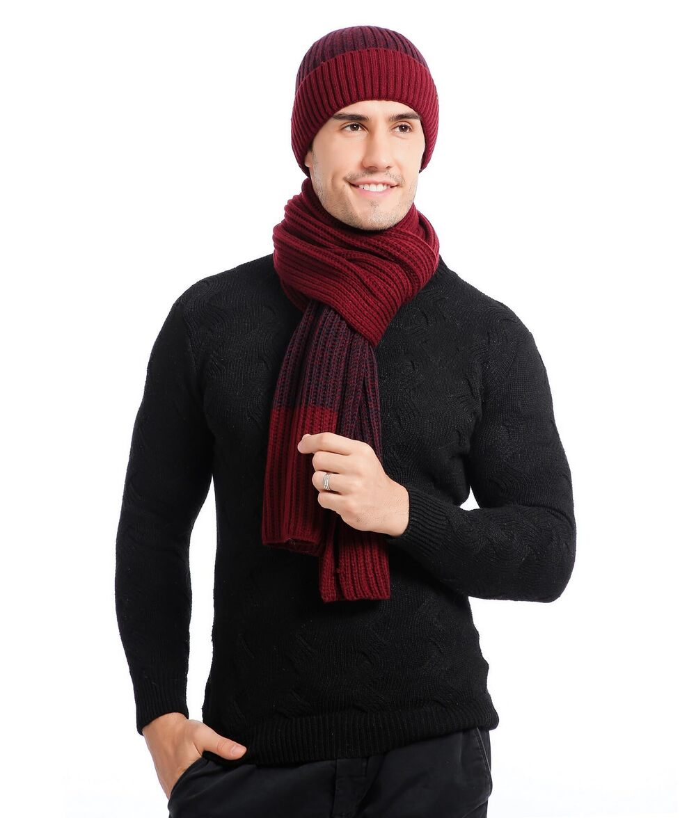 6564 Hat Scarf and Gloves Set Winter Warm Knitted Long Scarf Neck Warmer
